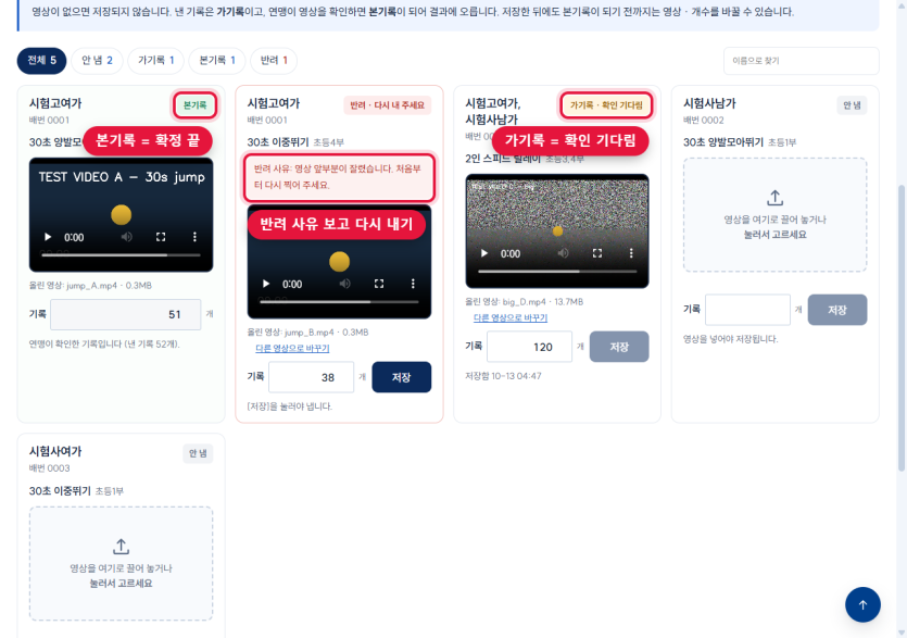 본기록 · 반려 · 가기록 카드
